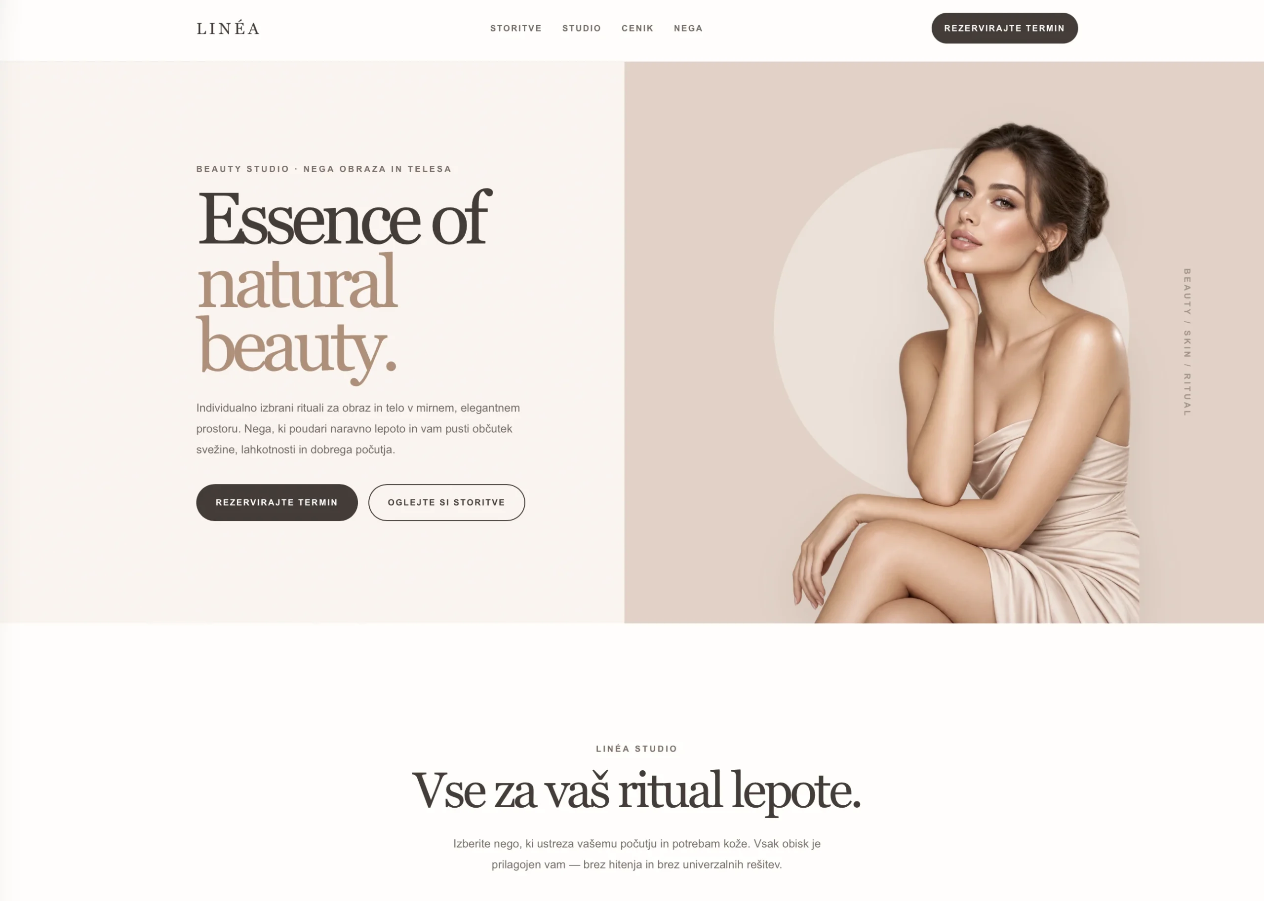 Predogled konceptne spletne strani za beauty studio