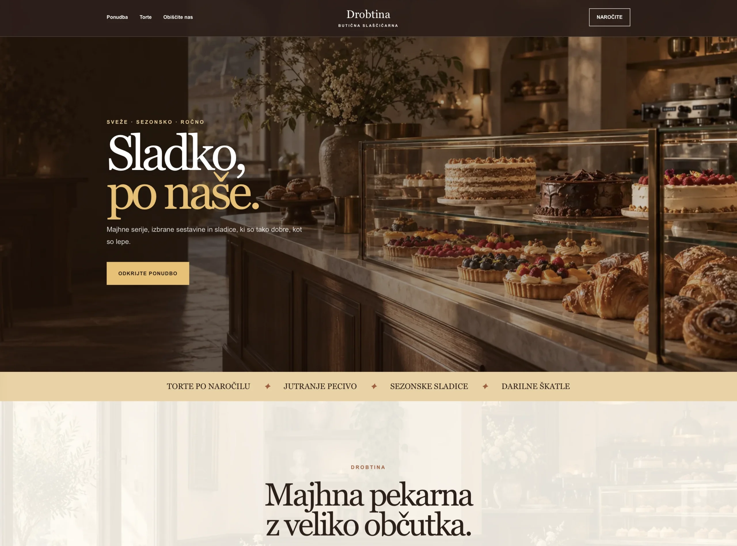 Predogled konceptne spletne strani za slaščičarno